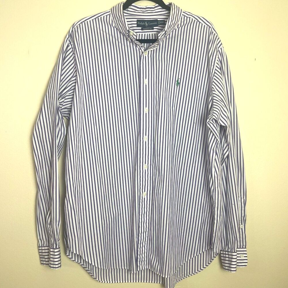Ralph Lauren Shirt Mens 2XL Purple Striped Long Sleeve Button Down Classic Fit